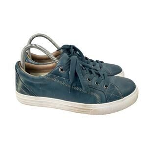 Taos Shoes Womens 9.5 Plim Soul Lux Leather Sneakers Blue Marine Comfort Lace Up